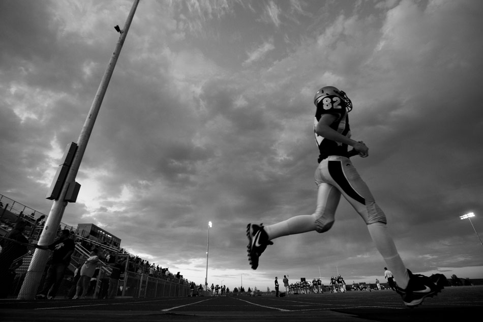 Cheyenne South's Chance Grant runs onto the field after the half during a Class 4A football game on Friday, Sept. 2, 2011, at Cheyenne South High School. Central won 63-0.