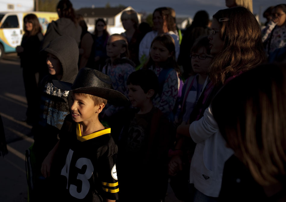 Chase Cranmore, 10, a fifth grader at Baggs Elementary, waits with some of his fellow classmates at the corner of Rock Springs Street and Wills Road to start the five-block walk to school during International Walk to School Day on Wednesday, Oct. 5, 2011, in Cheyenne.