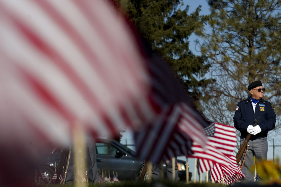 Tom Sanders, a member of the American Legion Post 6 honor guard, waits for the beginning of a Veteran's Day ceremony on Friday, Nov. 11, 2011, at Beth El Cemetery in Cheyenne. Sanders is a veteran of the Vietnam War.