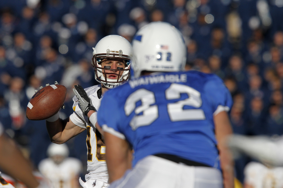 Wyoming quarterback Brett Smith looks to pass during a NCAA college football game on Saturday, Nov. 12, 2011, at Falcon Stadium in Colorado Springs, Colo.