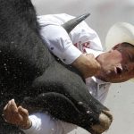 Todd Suhn from Hermosa, S.D. wrestles a steer to the ground during the Cheyenne Frontier Days rodeo on Saturday, July 30, 2011, at Frontier Park. He logged a time of 9.7 seconds. (James Brosher/Wyoming Tribune Eagle)