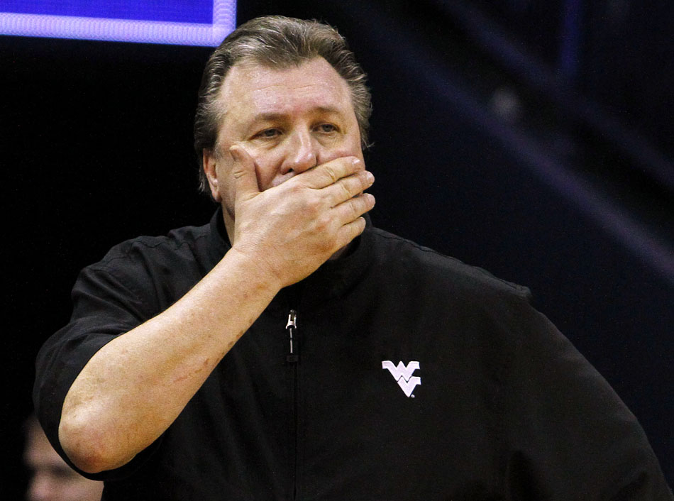 West Virginia head coach Bob Huggins reacts as he watches his team in the second half of a blowout 71-44 loss to Notre Dame on Wednesday, Feb. 22, 2012, at the Purcell Pavilion in South Bend. (James Brosher/South Bend Tribune)