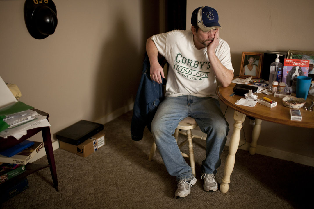 Jeff Hullinger talks during an interview at his home on Tuesday, March 6, 2012, at his Niles home. Hullinger has been employed and searching for work for three years after losing his job at AM General in Mishawaka. (James Brosher/South Bend Tribune)