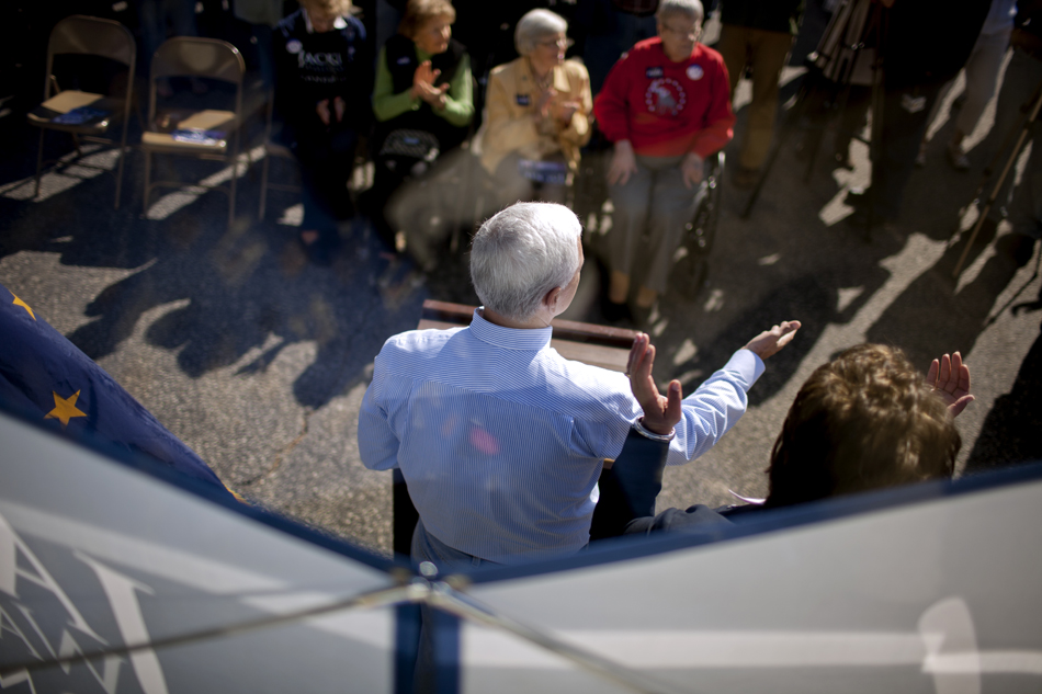 U.S. Rep. Mike Pence, R-Ind., speaks to supporters during a Dyngus Day rally on Monday, April 9, 2012, outside of the St. Joseph County Republican headquarters in South Bend. Pence is running for Governor of Indiana.
