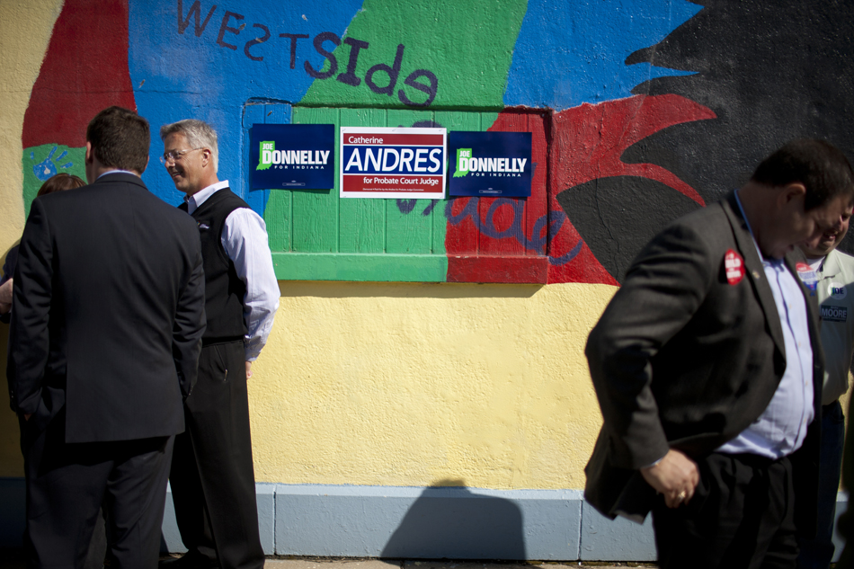 Campaign posters adorn a wall of the West Side Democratic Club during Dyngus Day on Monday, April 9, 2012, in South Bend.