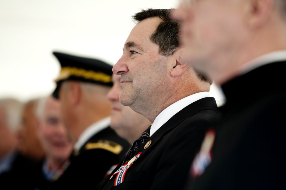 U.S. Rep. Joe Donnelly, D-Granger, stands on stage during a ceremony opening the new VA Community Based Outpatient Clinic on Monday, April 30, 2012, on South Bend. (James Brosher/South Bend Tribune)