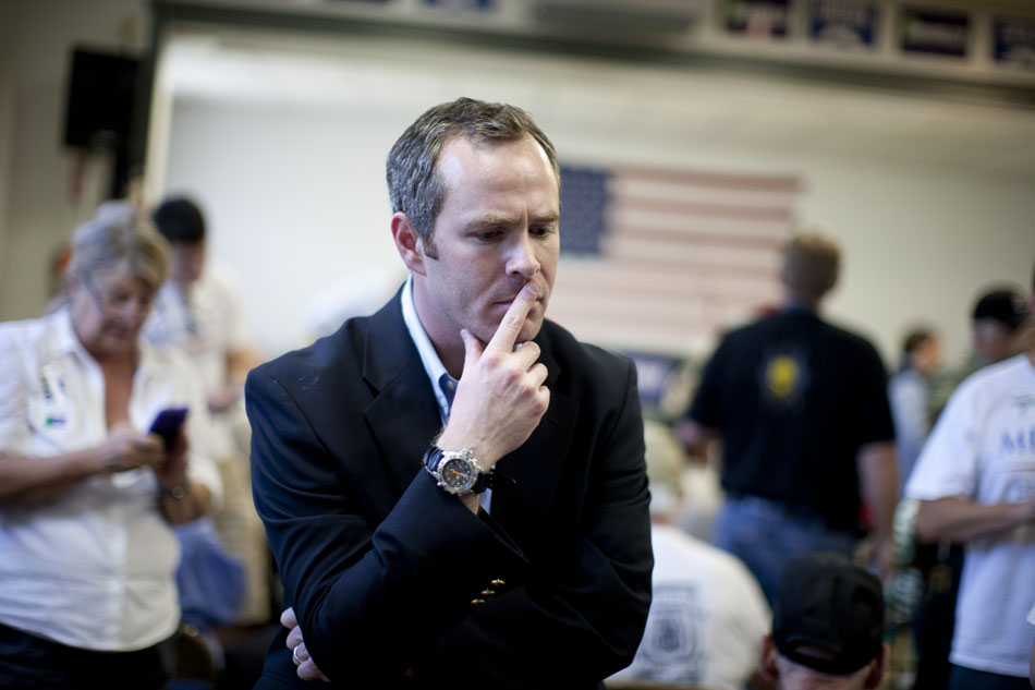 Brendan Mullen, the Democratic candidate for Indiana's 2nd Congressional district, listens to a question during a "Workhorse Tour" stop on Saturday, May 19, 2012, at UAW Local 9 in South Bend. (James Brosher/South Bend Tribune)