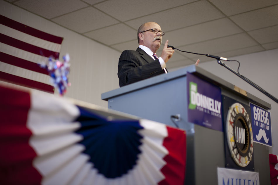 John Gregg, the Democratic candidate for governor, speaks during a "Workhorse Tour" stop on Saturday, May 19, 2012, at UAW Local 9 in South Bend. (James Brosher/South Bend Tribune)