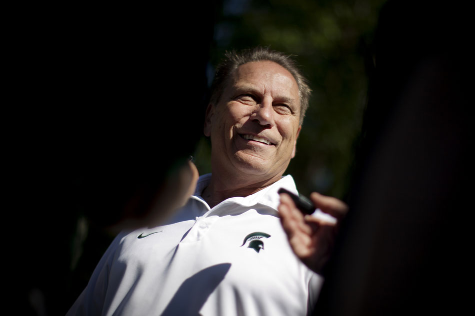 Michigan State basketball coach Tom Izzo speaks with the media during a stop on Tuesday, June 12, 2012, at the Berrien County Sportsman's Club near Berrien Springs, Mich. (James Brosher/South Bend Tribune)