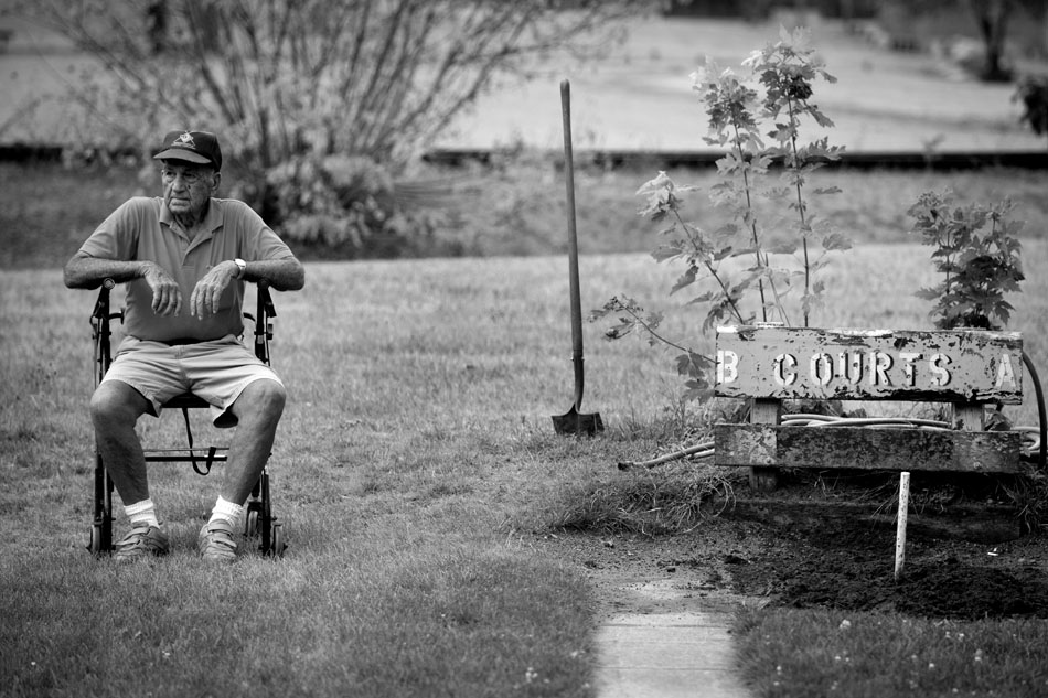 Chuck VanCamp, the founder of the Mishawaka Horseshoe Pitching Club, waits for the group to start on Wednesday, July 18, 2012, at Bendix Park in Mishawaka. (James Brosher/South Bend Tribune)