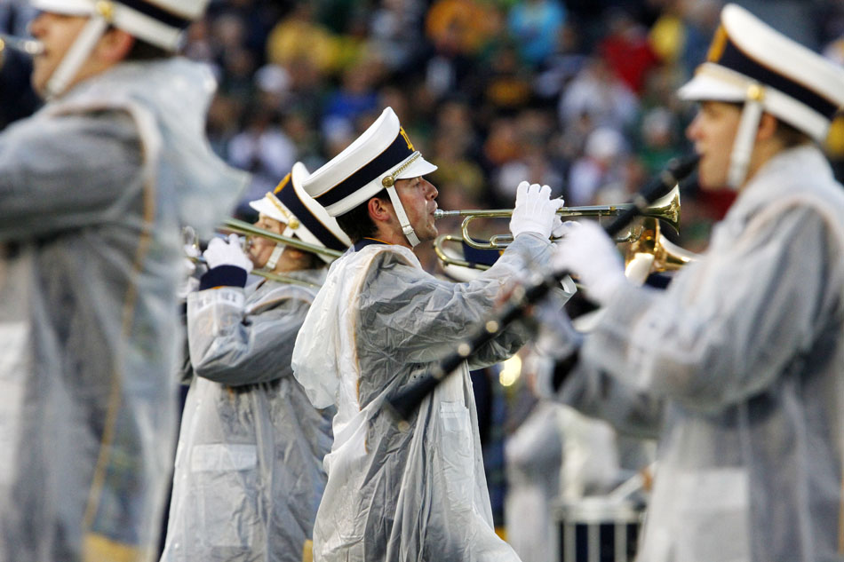 The Notre Dame band performs before a NCAA college football game on Saturday, Sept. 22, 2012, at Notre Dame. (James Brosher/South Bend Tribune)