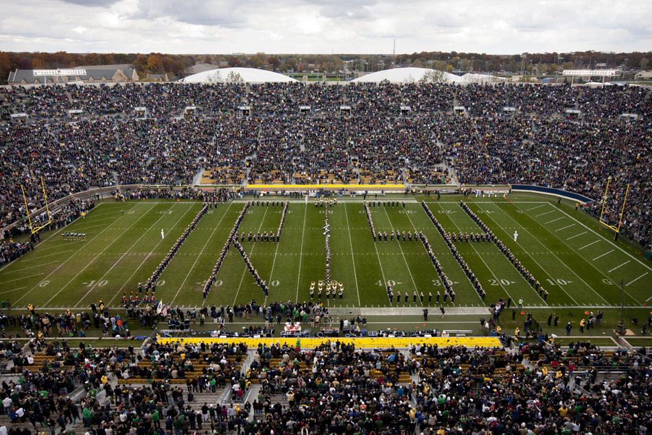 The Notre Dame band spell out Irish before the start of the BYU game on Saturday, Oct. 20, 2012, at Notre Dame. (James Brosher/South Bend Tribune)