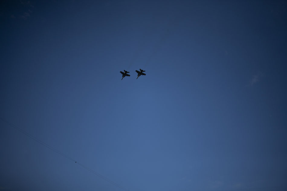 F/A-18 Super Hornets fly over the stadium before a game between Notre Dame and Pittsburgh on Saturday, Nov. 3, 2012, at Notre Dame. (James Brosher/South Bend Tribune)