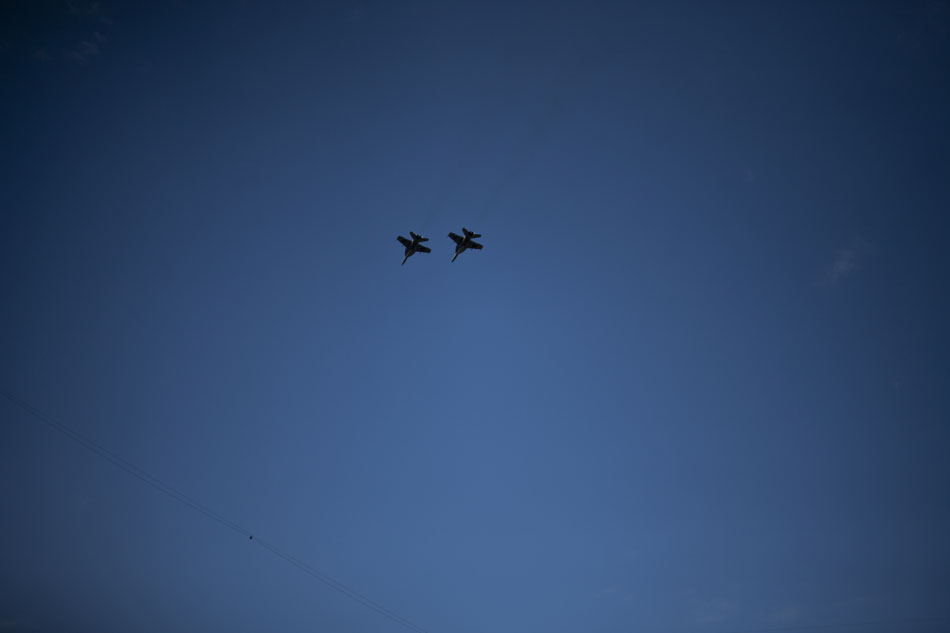 F/A-18 Super Hornets fly over the stadium before a game between Notre Dame and Pittsburgh on Saturday, Nov. 3, 2012, at Notre Dame. (James Brosher/South Bend Tribune)