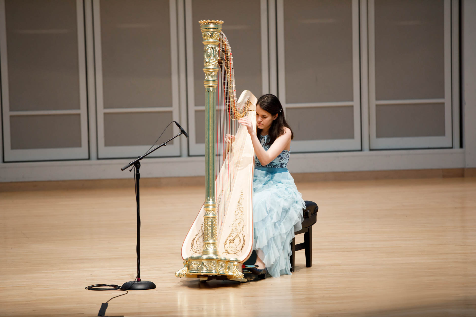 Harpist Lenka Petrovic performs during her laureate recital at the 11th USA International Harp Competition at Indiana University in Bloomington, Indiana on Sunday, July 7, 2019. (Photo by James Brosher)