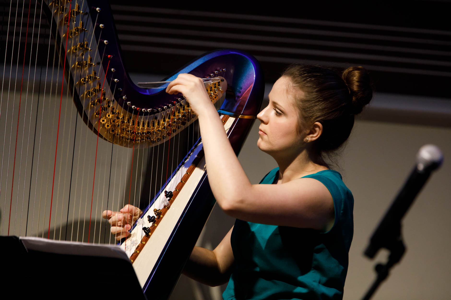 Harpist Sydney Campen performs during the Composition Forum at the 11th USA International Harp Competition at Indiana University in Bloomington, Indiana on Monday, July 8, 2019. (Photo by James Brosher)