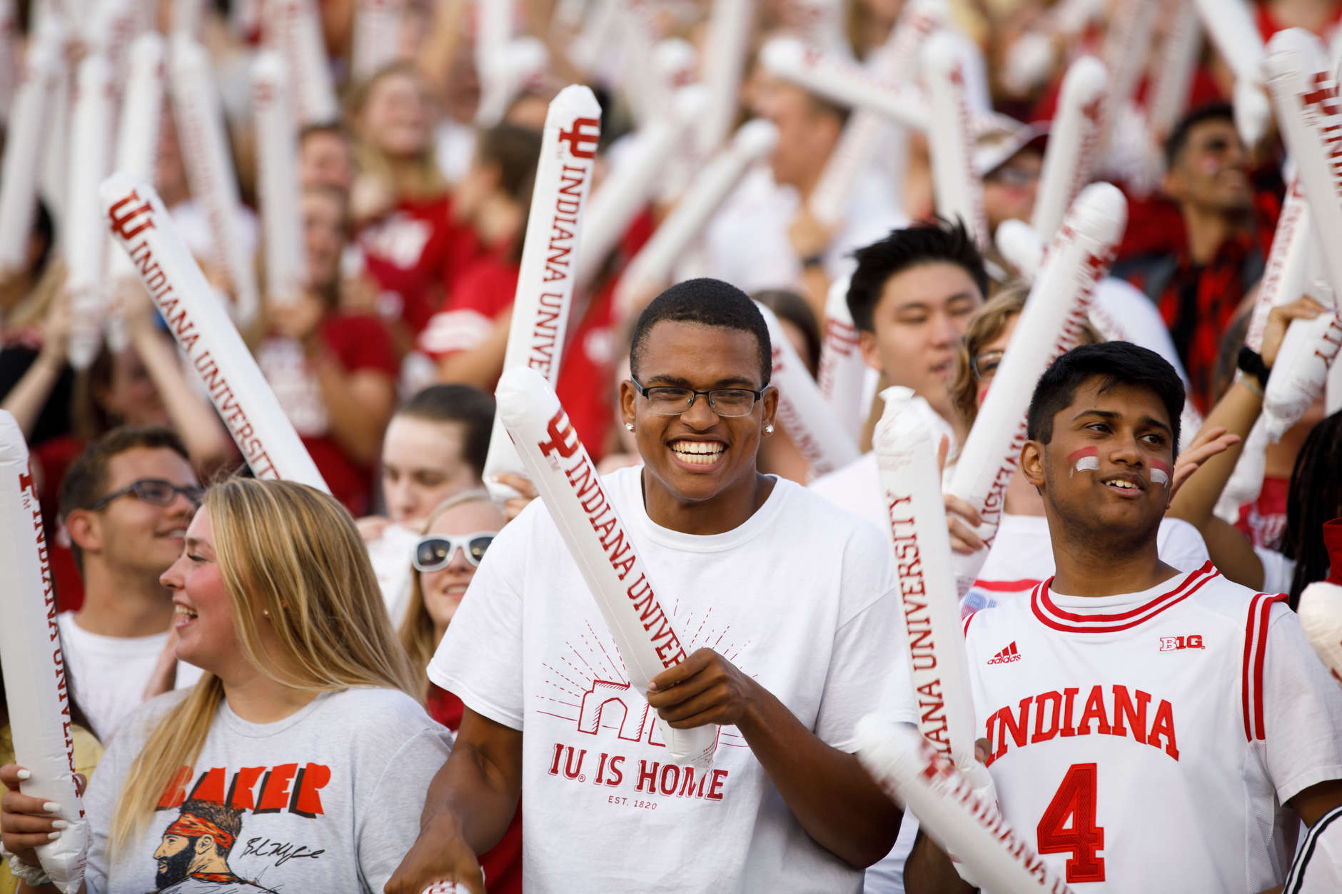 Students cheer during the Traditions and Spirit of IU at Memorial Stadium on Friday, Aug. 23, 2019. (James Brosher/Indiana University)