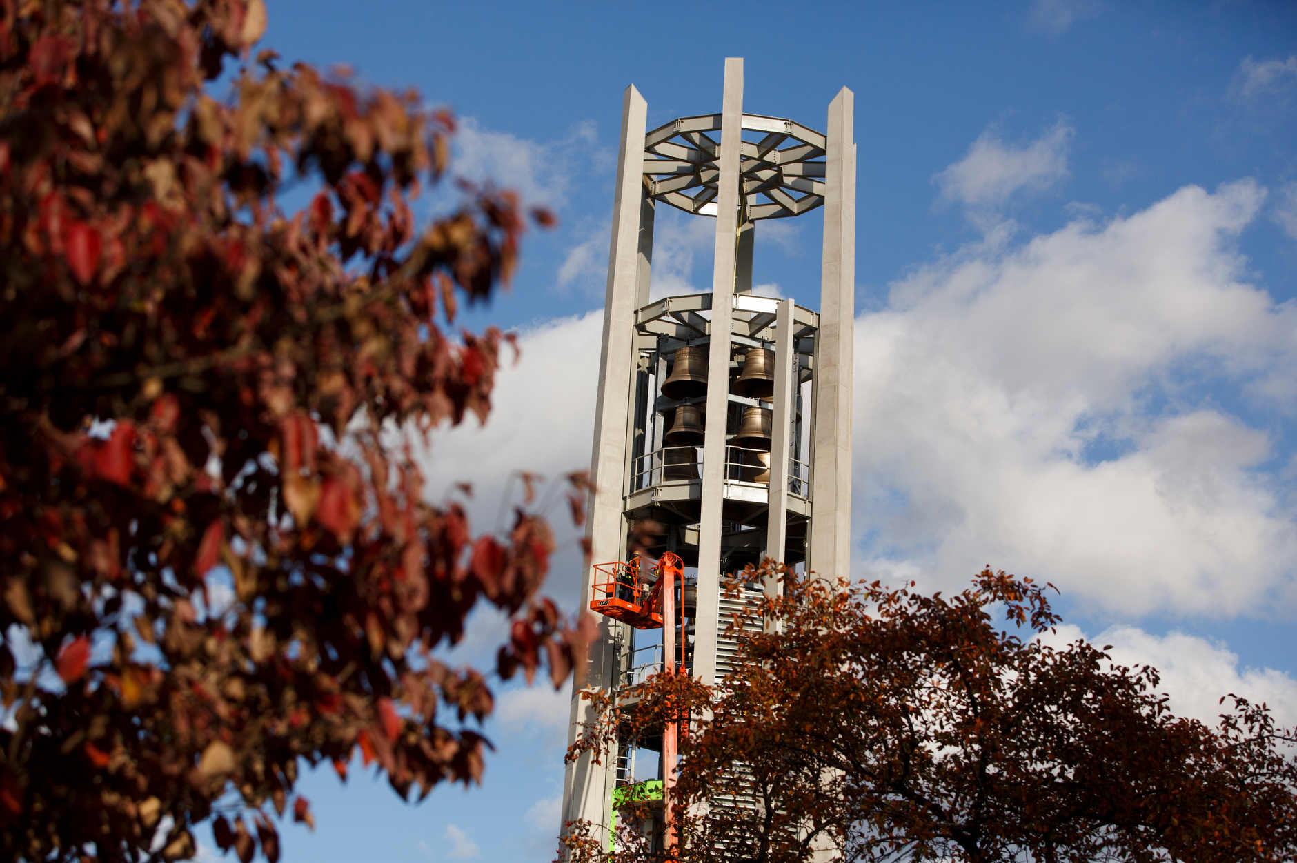 Work continues on the Arthur R. Metz Bicentennial Grand Carillon in the Arboretum at IU Bloomington on Tuesday, Oct. 22, 2019. (James Brosher/Indiana University)