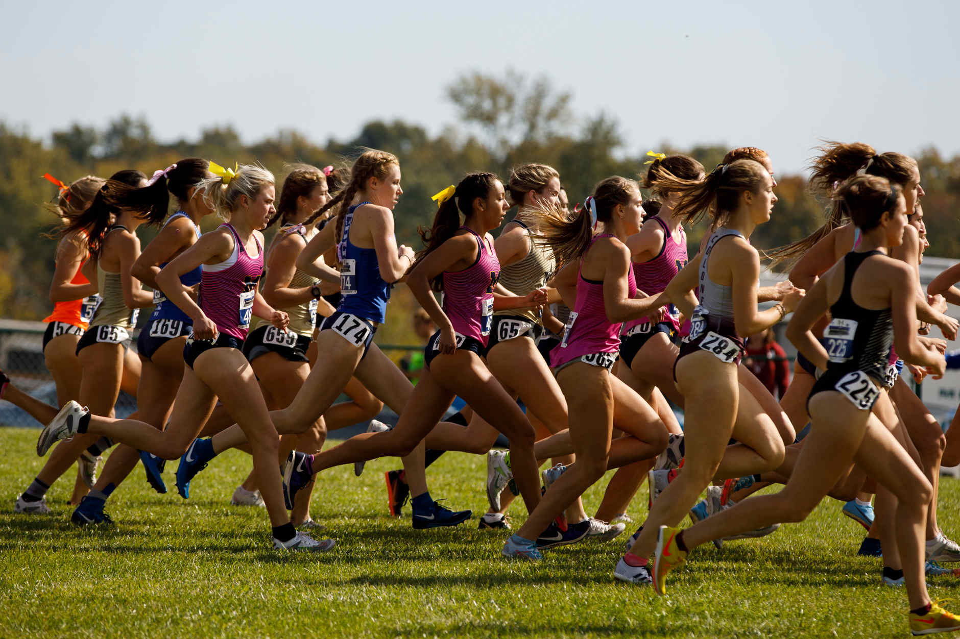 Michigan runners compete during the Indiana State Pre-National Cross Country Invitational in Terre Haute, Indiana on Saturday, Oct. 19, 2019. (Photo by James Brosher)