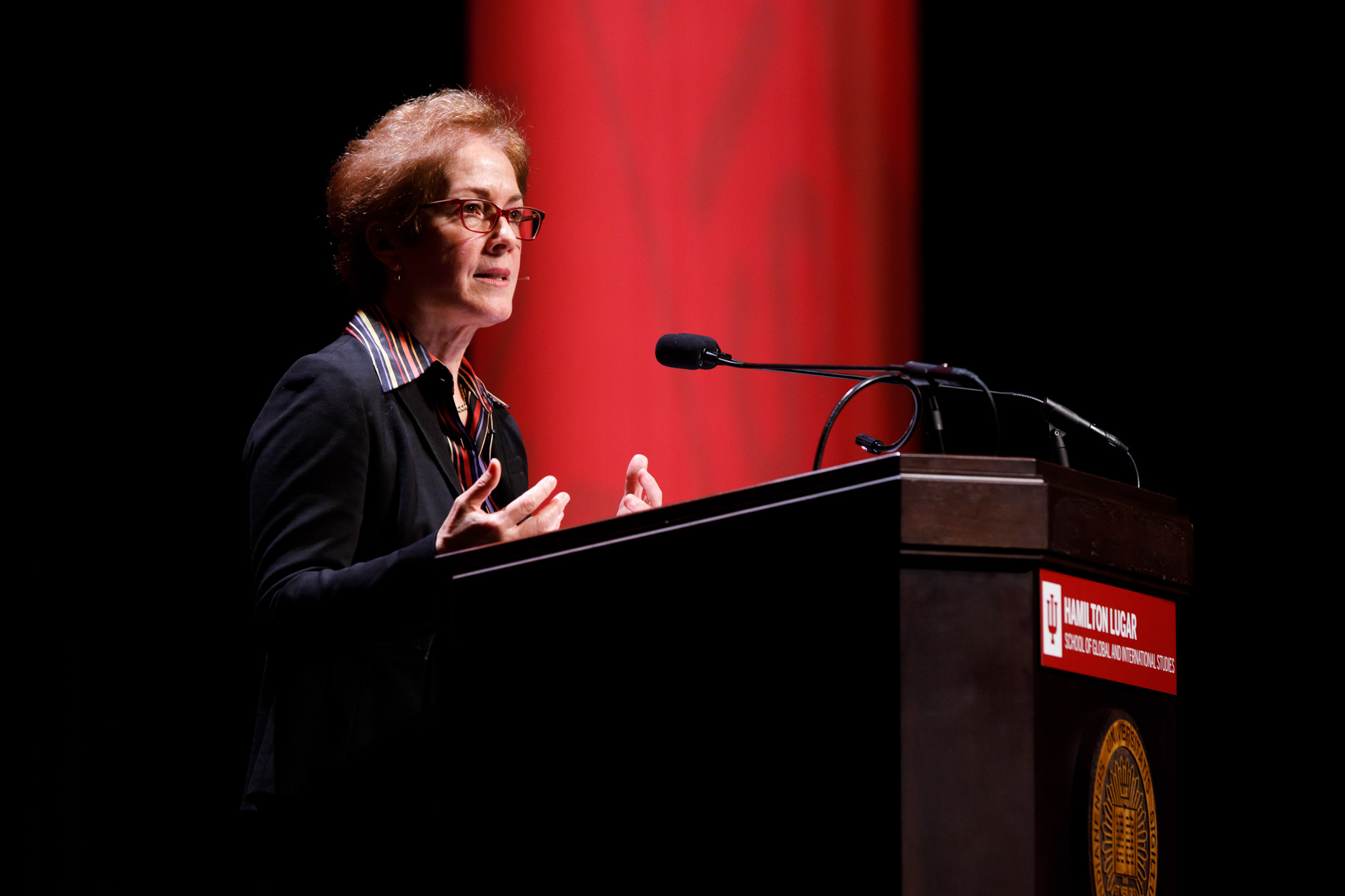 Former U.S. Ambassador to Ukraine Marie Yovanovitch speaks during the America's Role in the World Conference at IU Bloomington on Friday, March 6, 2020. (James Brosher/Indiana University)