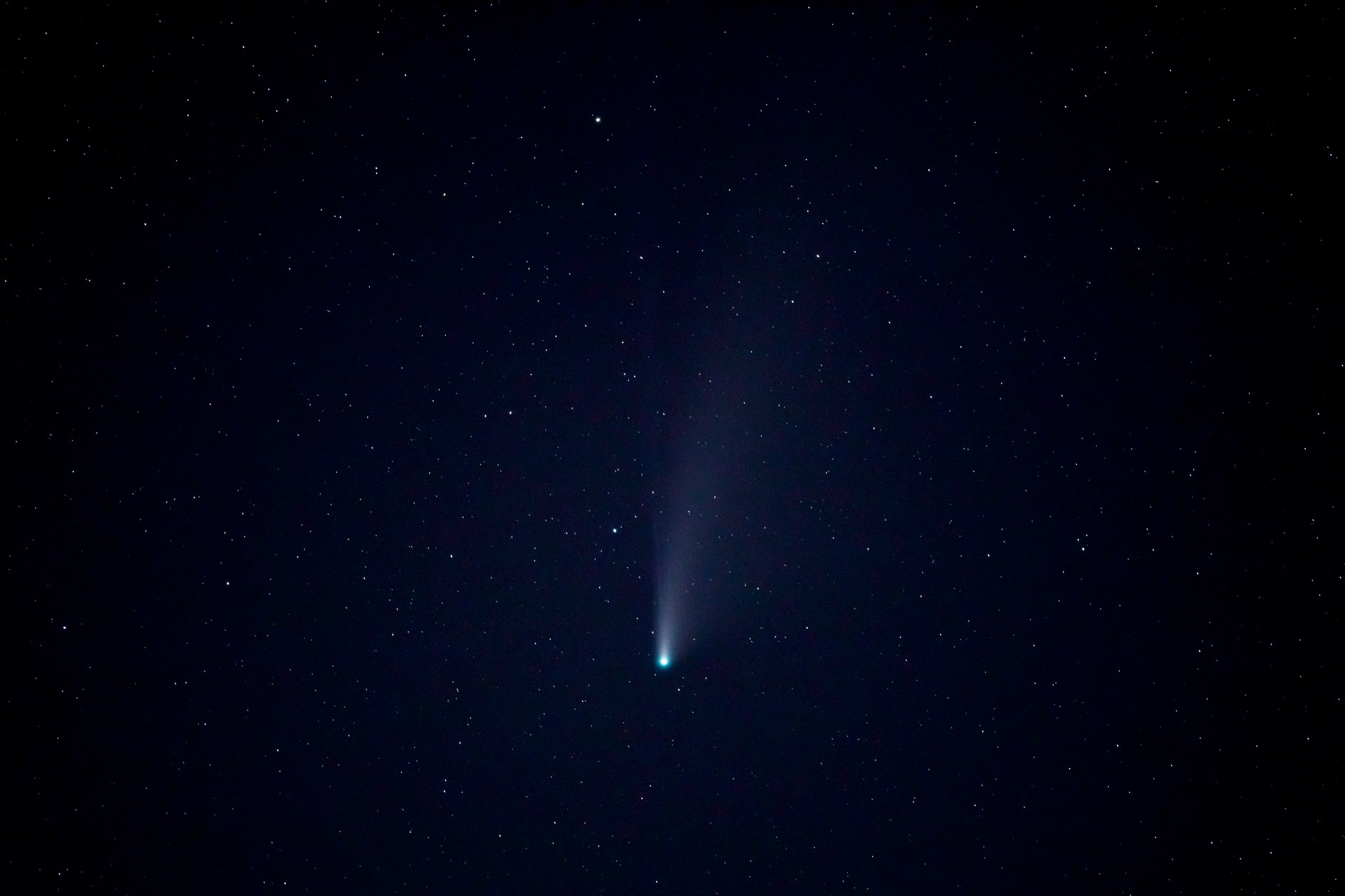 Comet NEOWISE is seen in the night sky near the Tulip Viaduct in rural Greene County, Indiana on Thursday, July 23, 2020. The comet, also known as C/2020 F3, is three-miles wide in diameter traveling at 144,000 mph about 70 million miles from Earth. (Photo by James Brosher)