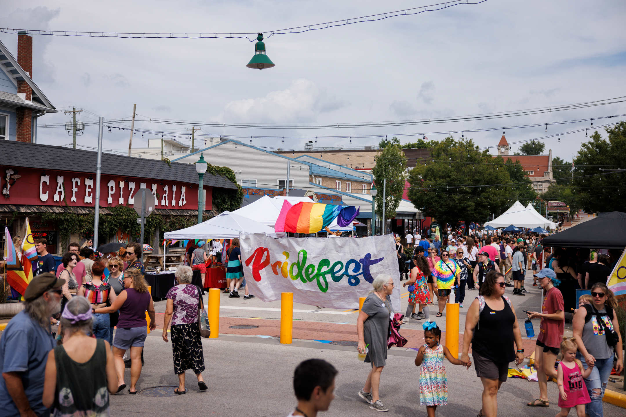 People make their way along Kirkwood Avenue during Bloomington Pridefest on Saturday, Aug. 26, 2023. (James Brosher/Indiana University)
